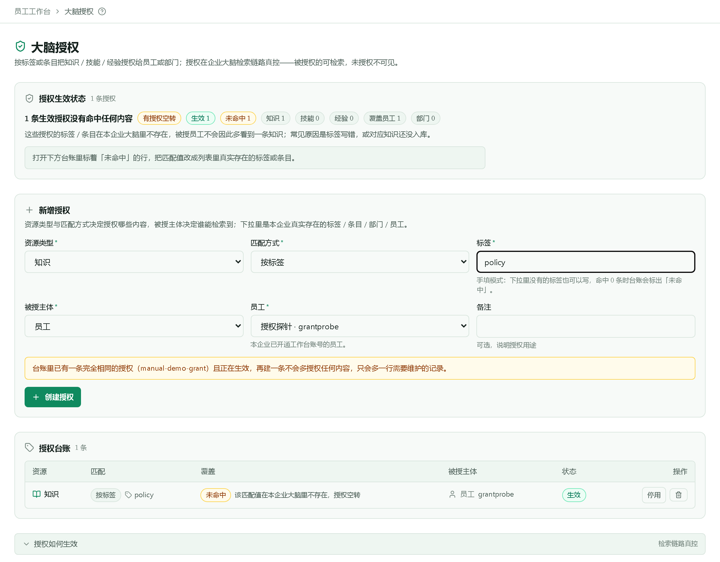 重复授权在保存前被指出