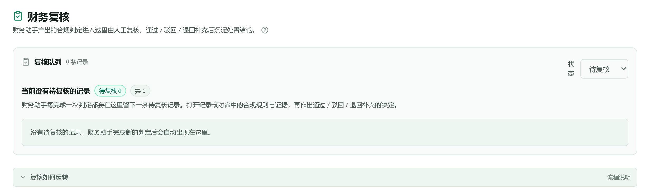 财务复核队列（空队列）