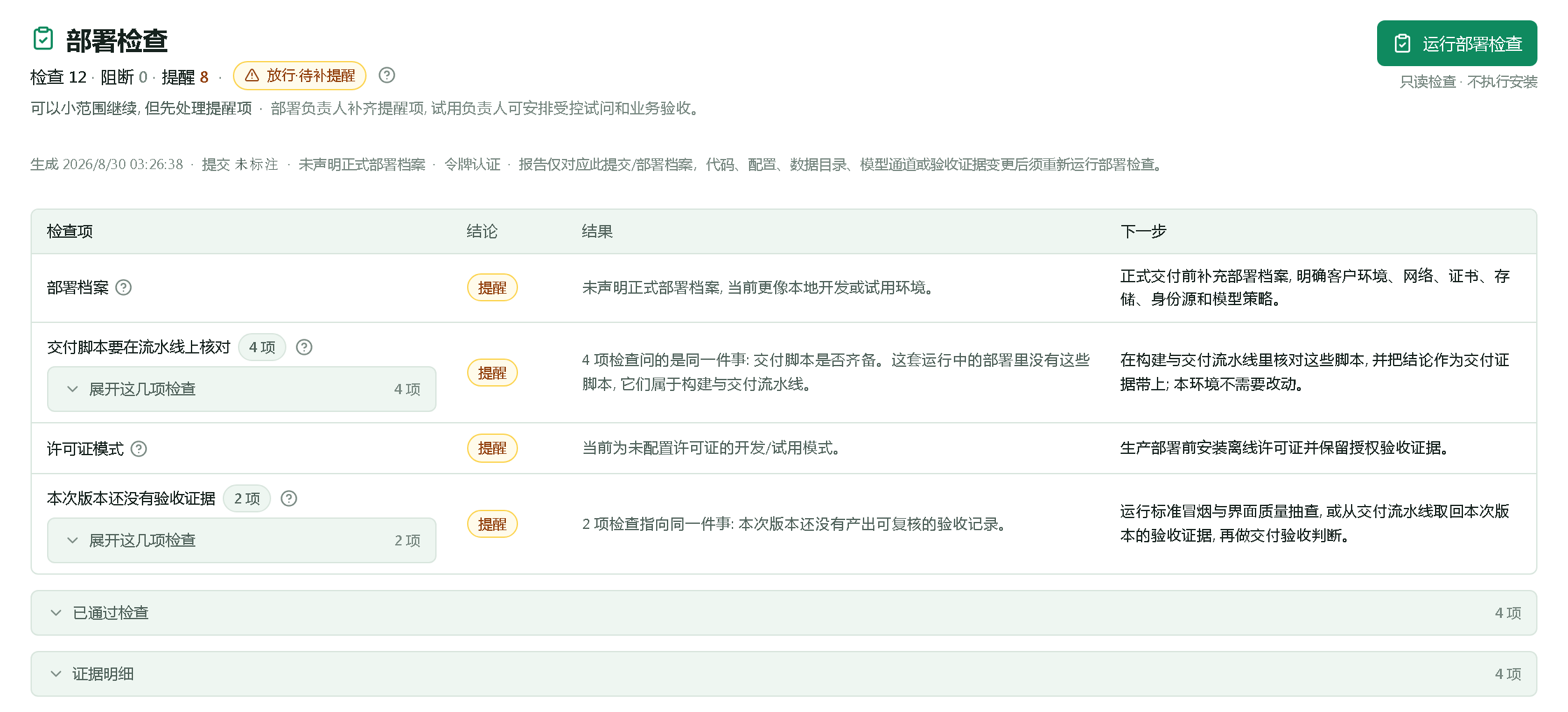 再跑一次部署检查,结论未变